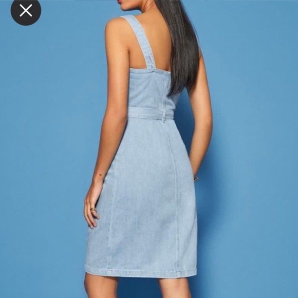 reformation light wash farrah denim knee-length button up dress - Picture 2 of 11